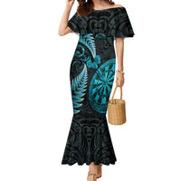 Personalised New Zealand Darts Mermaid Dress Happiness Is A Tight Threesome Maori Paua Shell LT14 Women Turquoise - Polynesian Pride