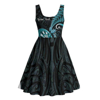 Personalised New Zealand Darts Midi Dress Happiness Is A Tight Threesome Maori Paua Shell - Polynesian Pride