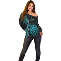 Personalised New Zealand Darts Off Shoulder Sweater Happiness Is A Tight Threesome Maori Paua Shell