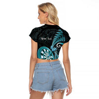 Personalised New Zealand Darts Raglan Cropped T Shirt Happiness Is A Tight Threesome Maori Paua Shell LT14 - Polynesian Pride