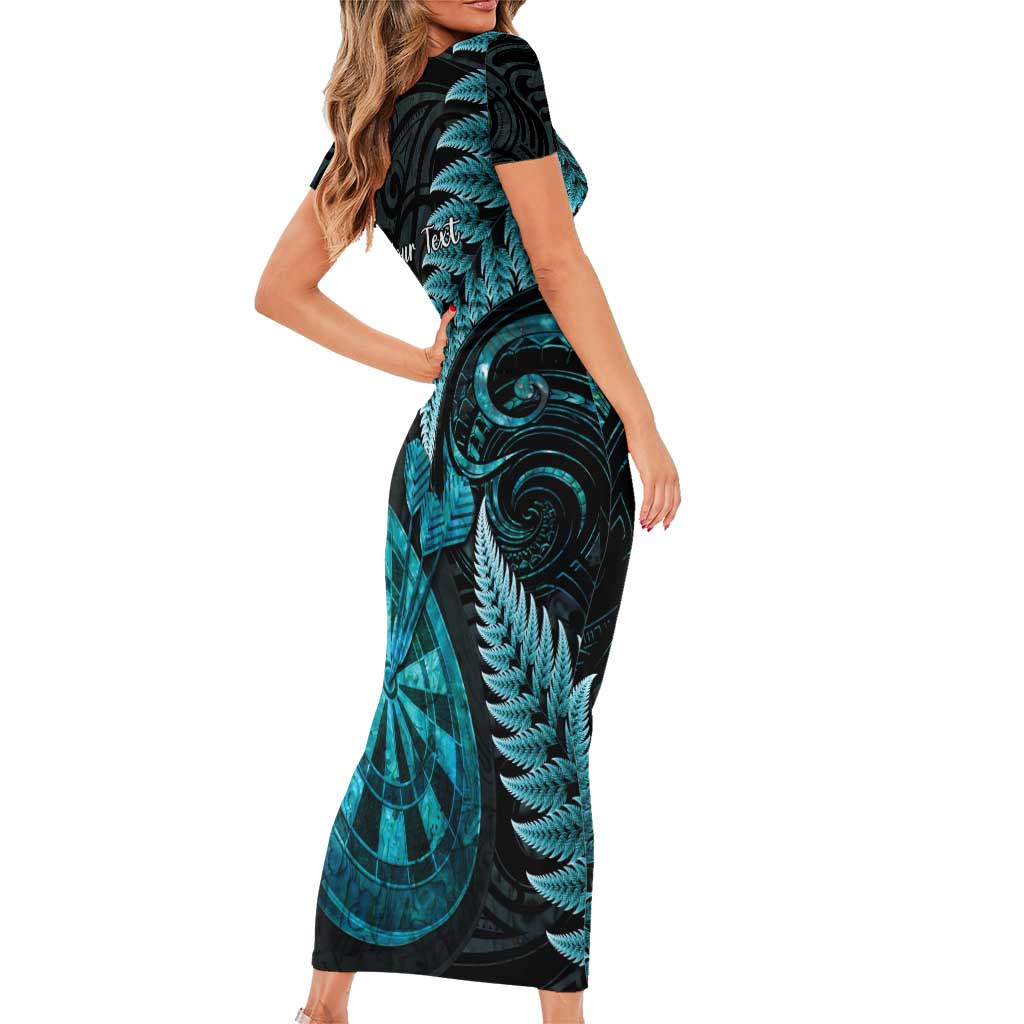 Personalised New Zealand Darts Short Sleeve Bodycon Dress Happiness Is A Tight Threesome Maori Paua Shell LT14 - Polynesian Pride