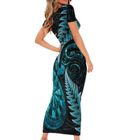 Personalised New Zealand Darts Short Sleeve Bodycon Dress Happiness Is A Tight Threesome Maori Paua Shell LT14 - Polynesian Pride