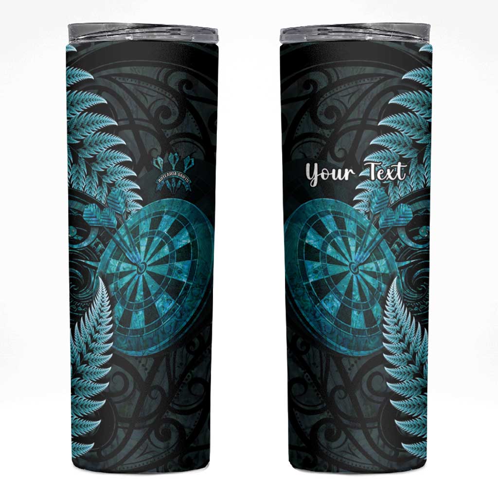 Personalised New Zealand Darts Skinny Tumbler Happiness Is A Tight Threesome Maori Paua Shell LT14 Turquoise - Polynesian Pride