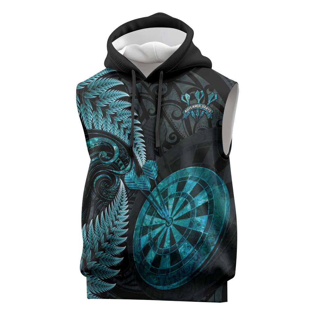 Personalised New Zealand Darts Sleeveless Hoodie Happiness Is A Tight Threesome Maori Paua Shell LT14 Turquoise - Polynesian Pride