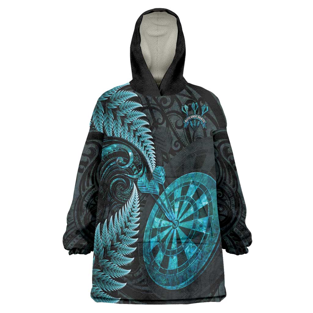 Personalised New Zealand Darts Wearable Blanket Hoodie Happiness Is A Tight Threesome Maori Paua Shell LT14 One Size Turquoise - Polynesian Pride