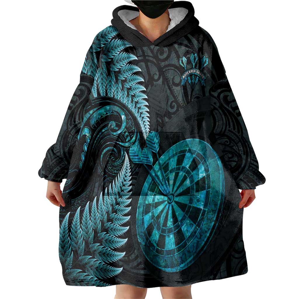 Personalised New Zealand Darts Wearable Blanket Hoodie Happiness Is A Tight Threesome Maori Paua Shell LT14 - Polynesian Pride