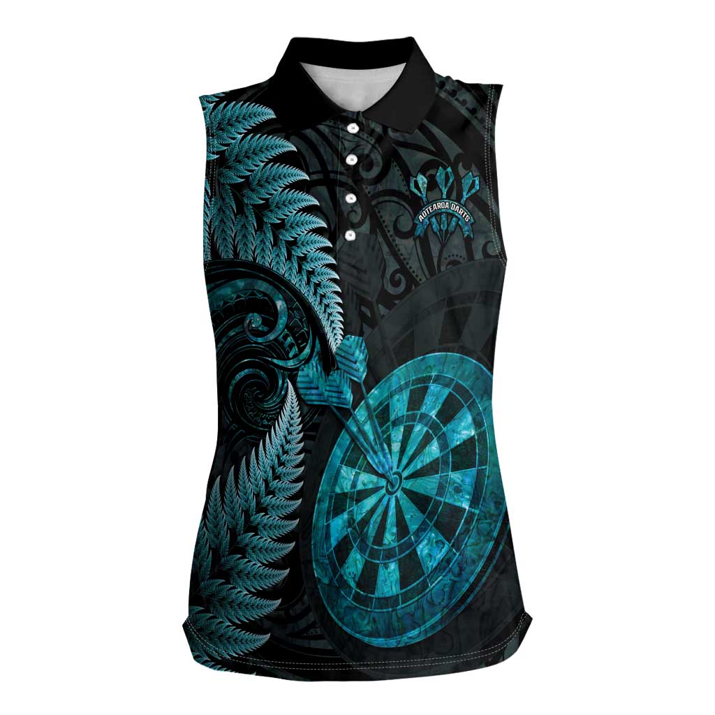 Personalised New Zealand Darts Women Sleeveless Polo Shirt Happiness Is A Tight Threesome Maori Paua Shell LT14 Female Turquoise - Polynesian Pride