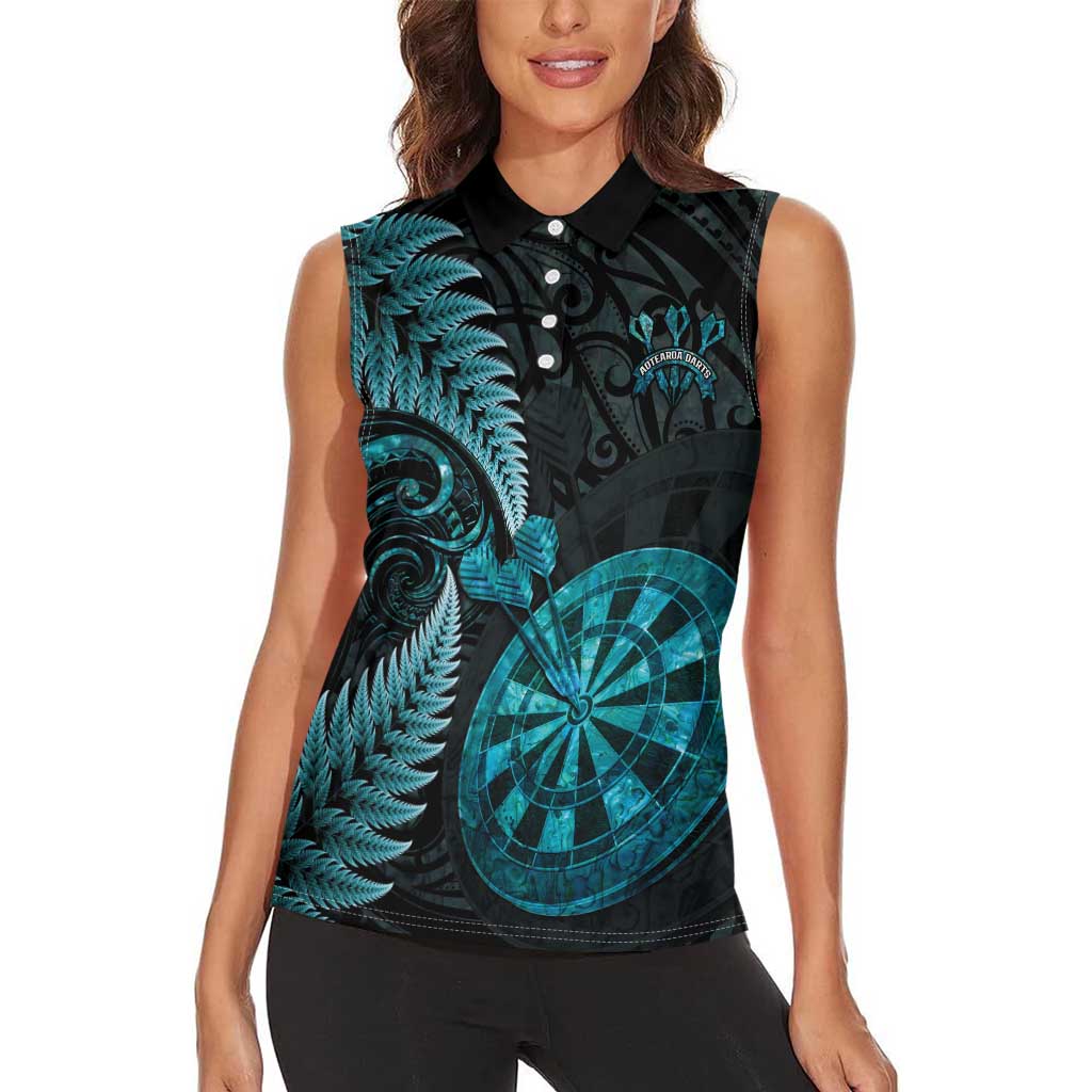 Personalised New Zealand Darts Women Sleeveless Polo Shirt Happiness Is A Tight Threesome Maori Paua Shell LT14 - Polynesian Pride