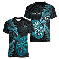 Personalised New Zealand Darts Women V-Neck T-Shirt Happiness Is A Tight Threesome Maori Paua Shell LT14 - Polynesian Pride
