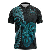 Personalised New Zealand Darts Zipper Polo Shirt Happiness Is A Tight Threesome Maori Paua Shell LT14 Turquoise - Polynesian Pride