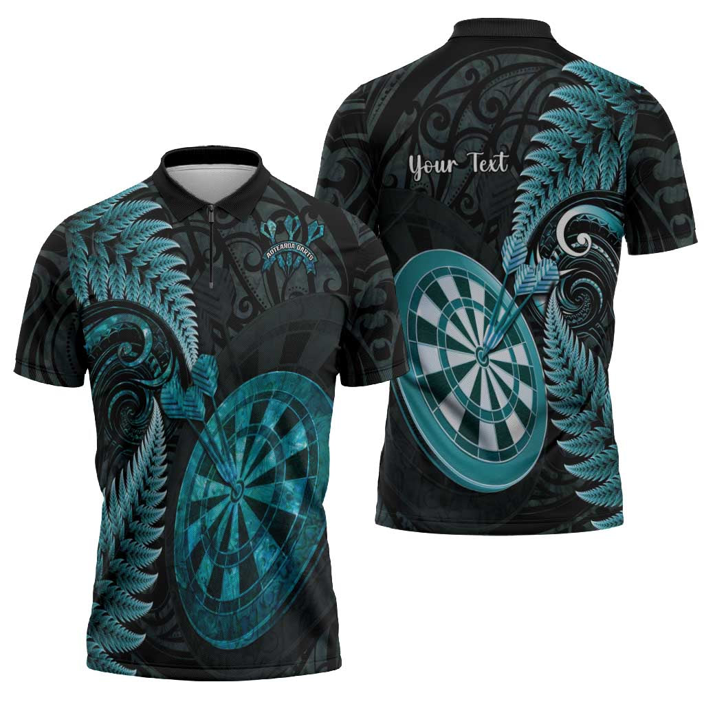 Personalised New Zealand Darts Zipper Polo Shirt Happiness Is A Tight Threesome Maori Paua Shell LT14 - Polynesian Pride