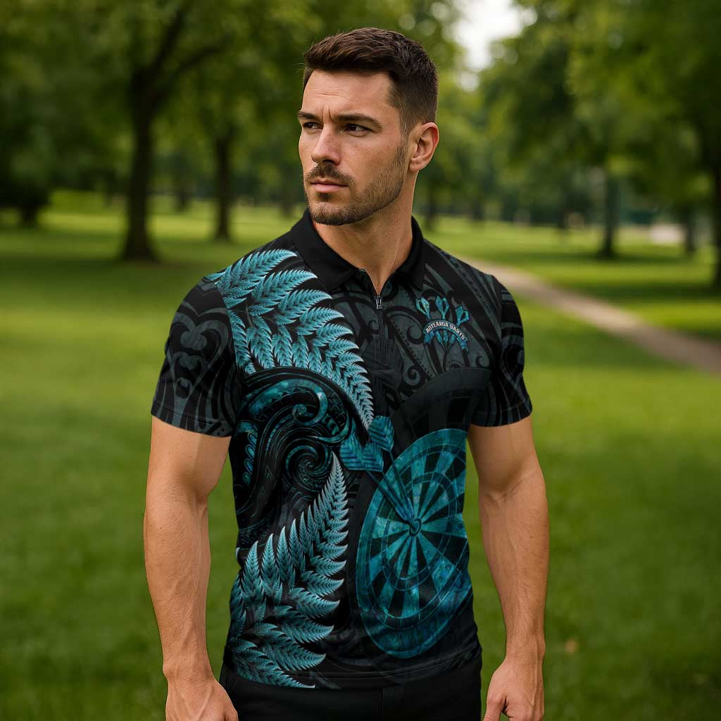 Personalised New Zealand Darts Zipper Polo Shirt Happiness Is A Tight Threesome Maori Paua Shell LT14 - Polynesian Pride