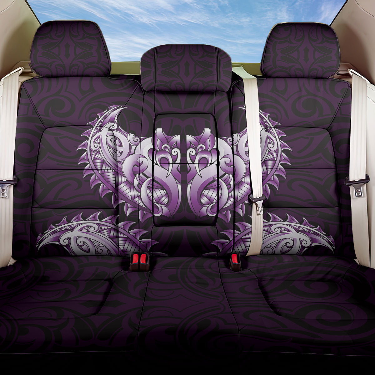 New Zealand Ta Moko Back Car Seat Cover Aotearoa Maori Chest Tattoo Purple LT14 One Size Purple - Polynesian Pride