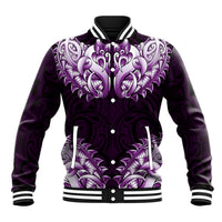 New Zealand Ta Moko Baseball Jacket Aotearoa Maori Chest Tattoo Purple