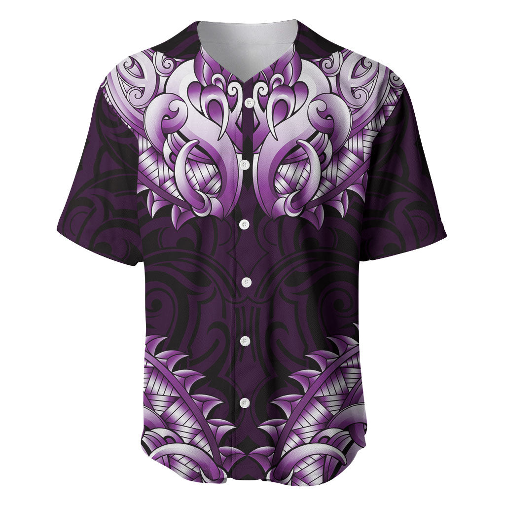 New Zealand Ta Moko Baseball Jersey Aotearoa Maori Chest Tattoo Purple LT14 Purple - Polynesian Pride