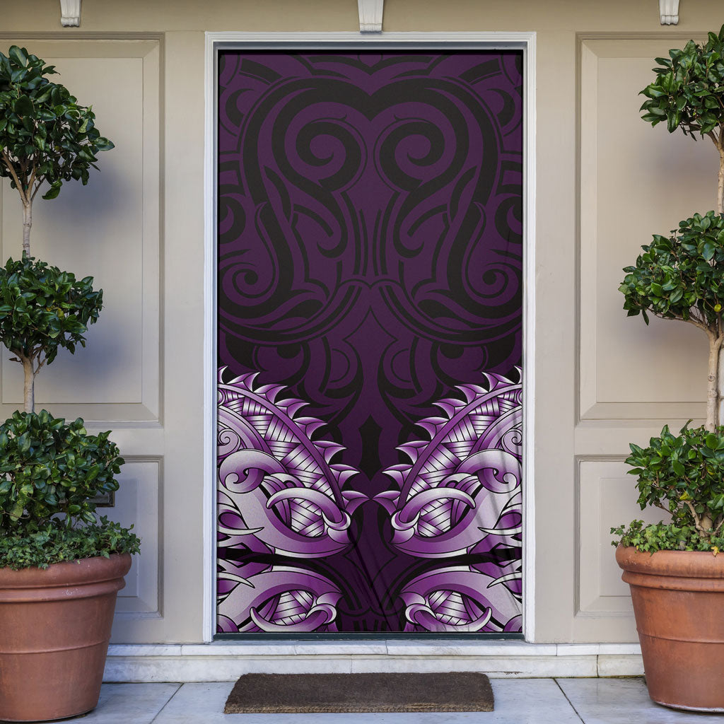 New Zealand Ta Moko Door Cover Aotearoa Maori Chest Tattoo Purple LT14 Purple - Polynesian Pride