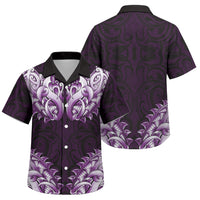 New Zealand Ta Moko Family Matching Off The Shoulder Long Sleeve Dress and Hawaiian Shirt Aotearoa Maori Chest Tattoo Purple