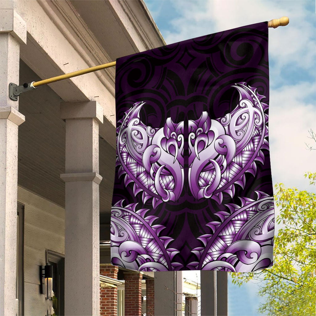 New Zealand Ta Moko Garden Flag Aotearoa Maori Chest Tattoo Purple LT14 House Flag Purple - Polynesian Pride