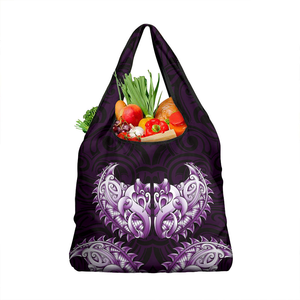 New Zealand Ta Moko Grocery Bag Aotearoa Maori Chest Tattoo Purple LT14 1-pack One Size Purple - Polynesian Pride