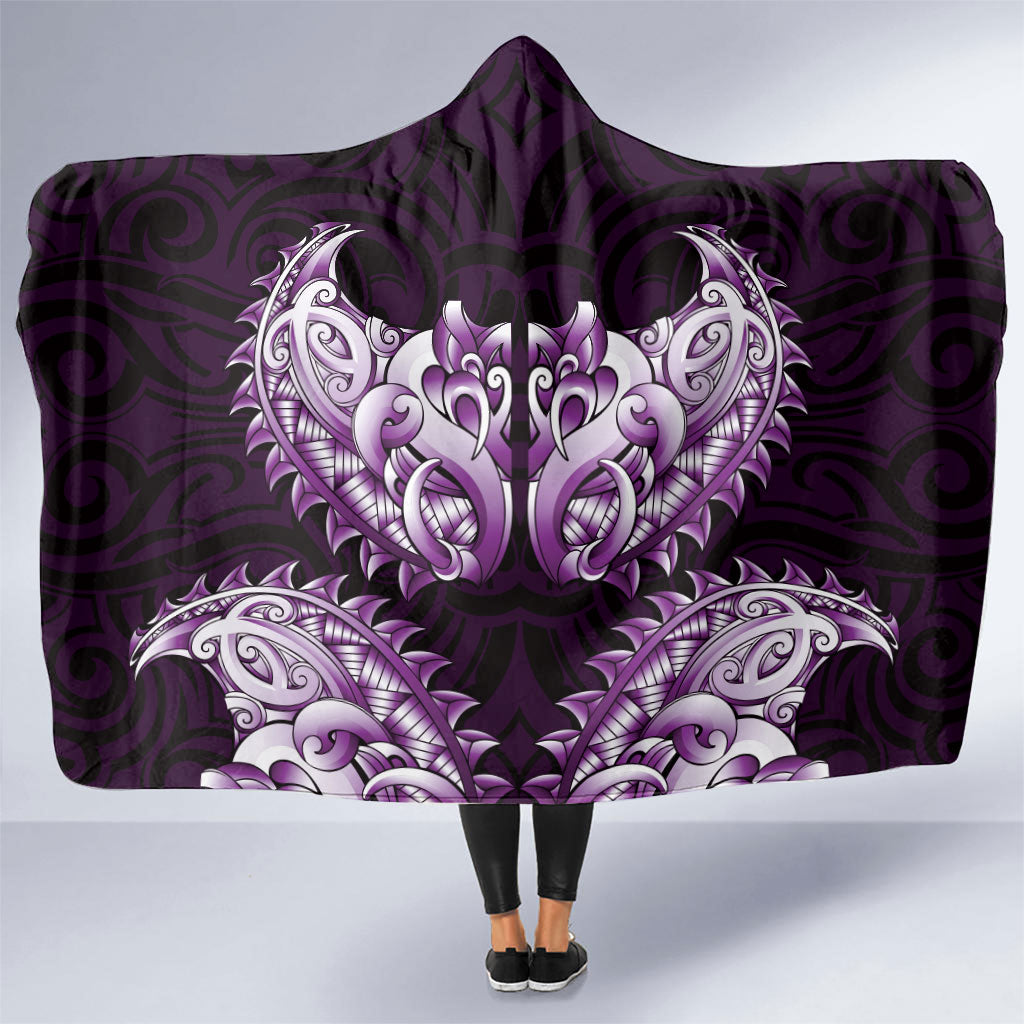 New Zealand Ta Moko Hooded Blanket Aotearoa Maori Chest Tattoo Purple LT14 One Size Purple - Polynesian Pride