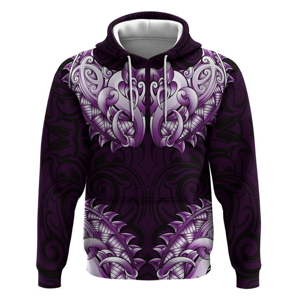 New Zealand Ta Moko Hoodie Aotearoa Maori Chest Tattoo Purple LT14 Pullover Hoodie Purple - Polynesian Pride