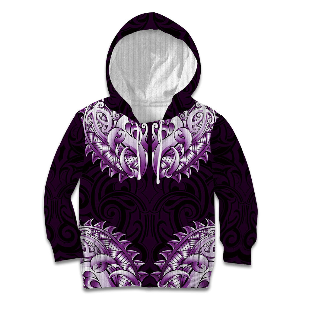 New Zealand Ta Moko Kid Hoodie Aotearoa Maori Chest Tattoo Purple LT14 Hoodie Purple - Polynesian Pride