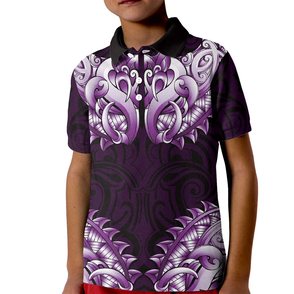 New Zealand Ta Moko Kid Polo Shirt Aotearoa Maori Chest Tattoo Purple LT14 Kid Purple - Polynesian Pride