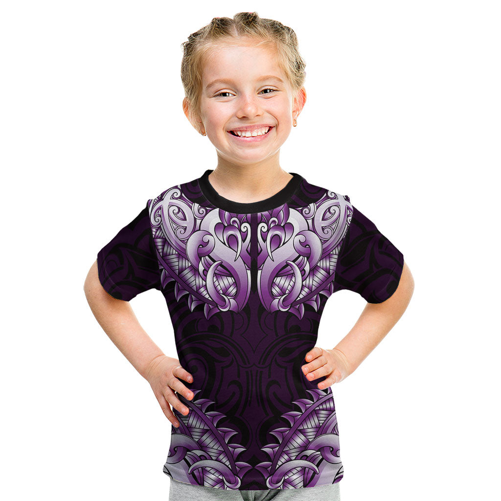 New Zealand Ta Moko Kid T Shirt Aotearoa Maori Chest Tattoo Purple LT14 Purple - Polynesian Pride