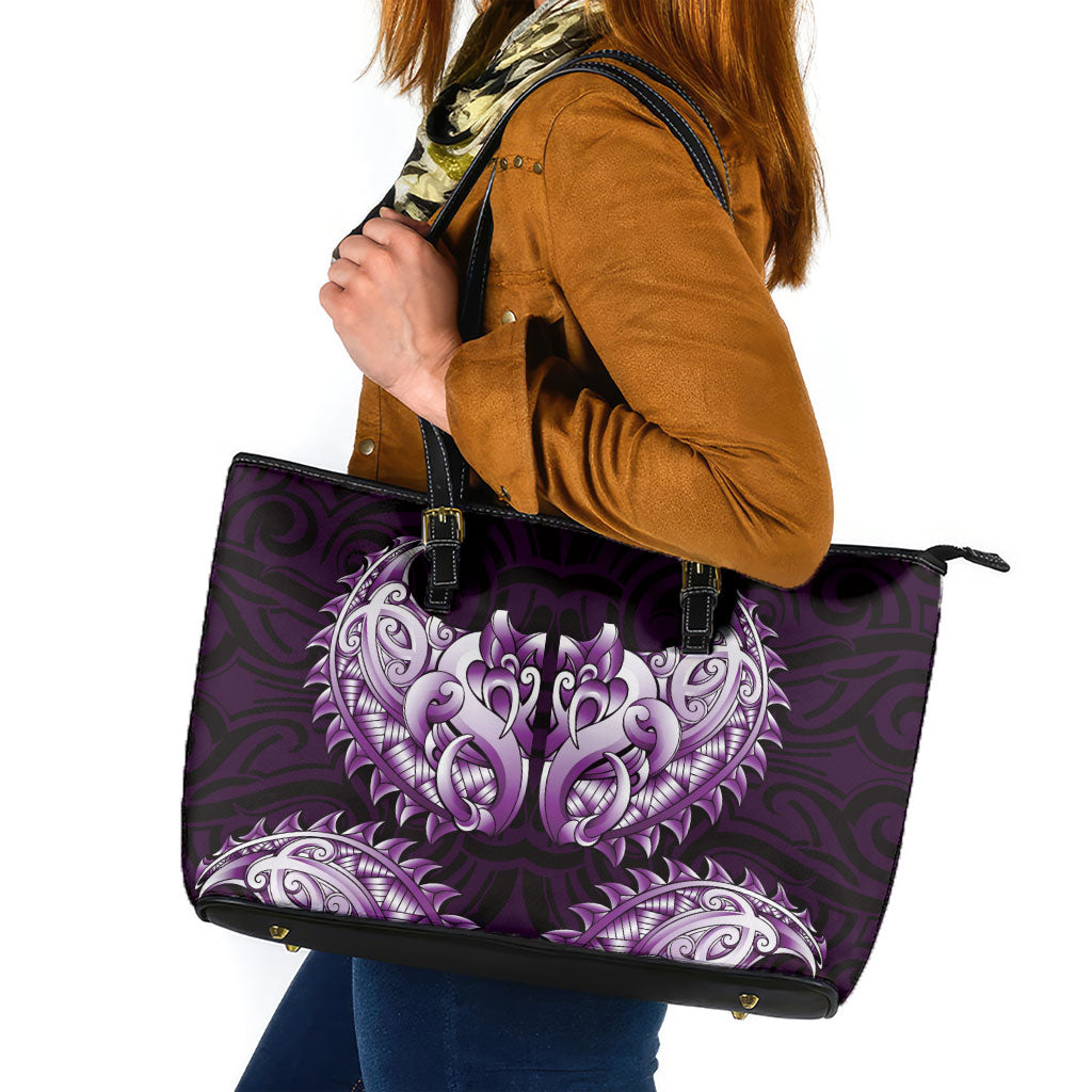 New Zealand Ta Moko Leather Tote Bag Aotearoa Maori Chest Tattoo Purple LT14 Purple - Polynesian Pride