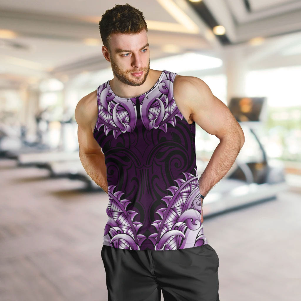 New Zealand Ta Moko Men Tank Top Aotearoa Maori Chest Tattoo Purple LT14 Purple - Polynesian Pride