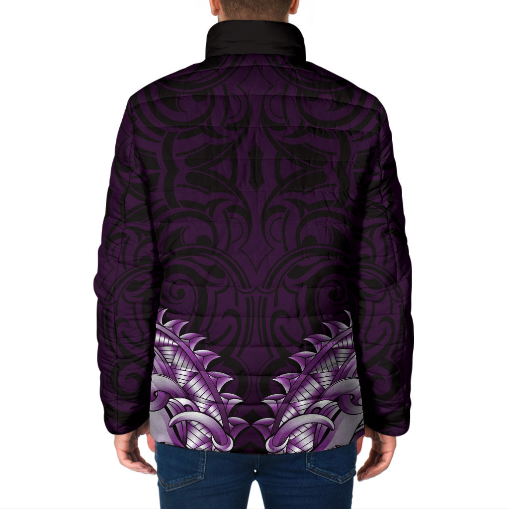 New Zealand Ta Moko Padded Jacket Aotearoa Maori Chest Tattoo Purple