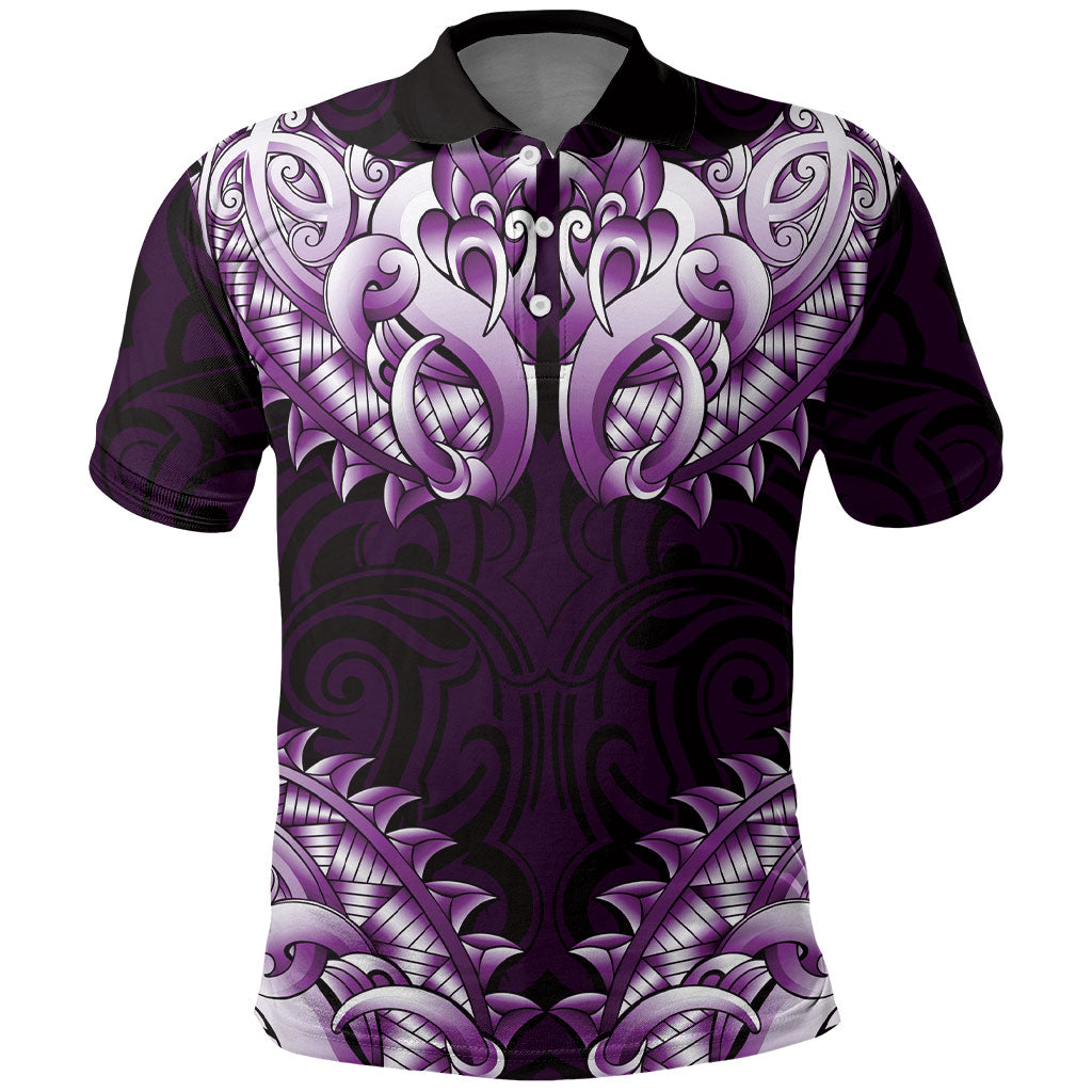 New Zealand Ta Moko Polo Shirt Aotearoa Maori Chest Tattoo Purple LT14 Purple - Polynesian Pride