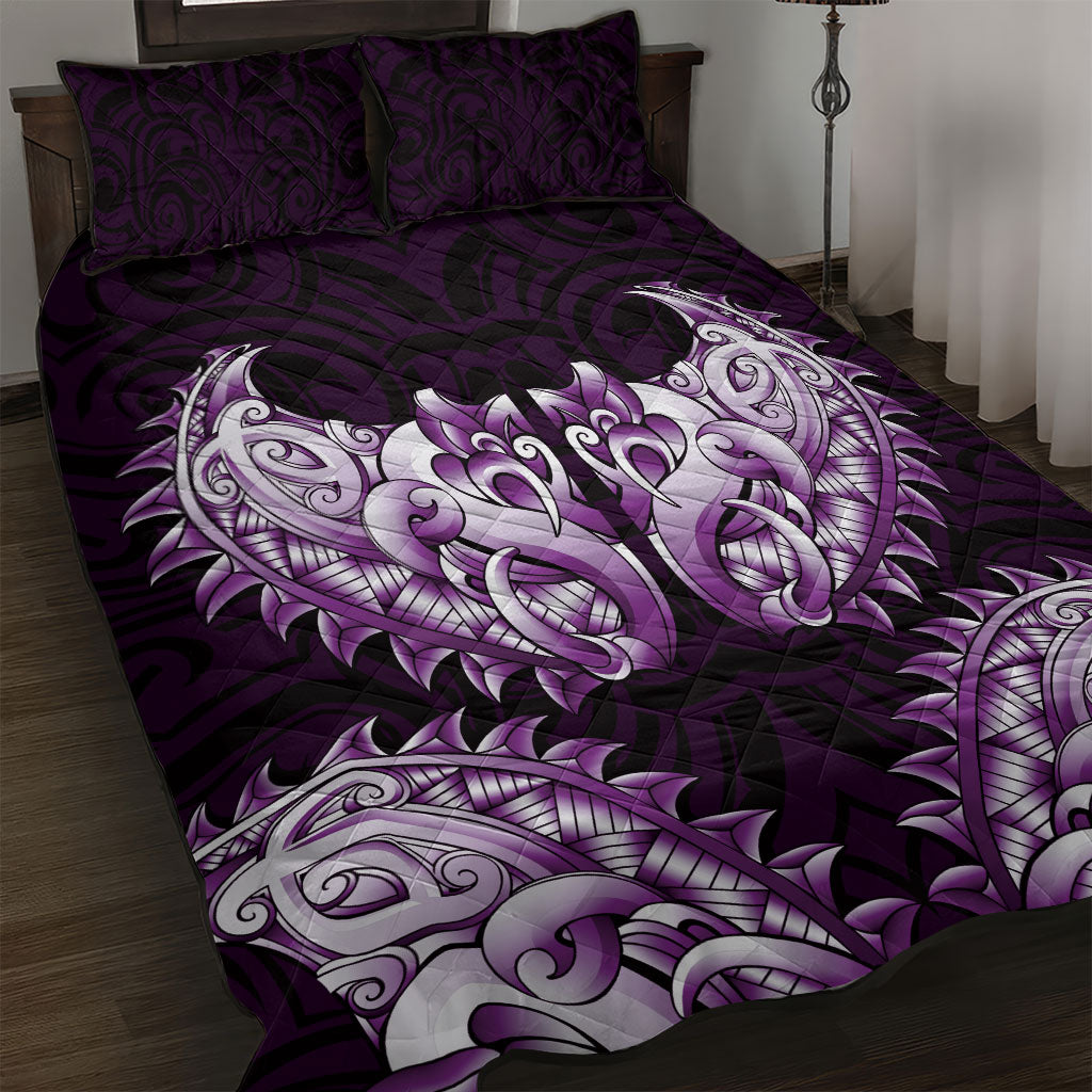 New Zealand Ta Moko Quilt Bed Set Aotearoa Maori Chest Tattoo Purple LT14 Purple - Polynesian Pride