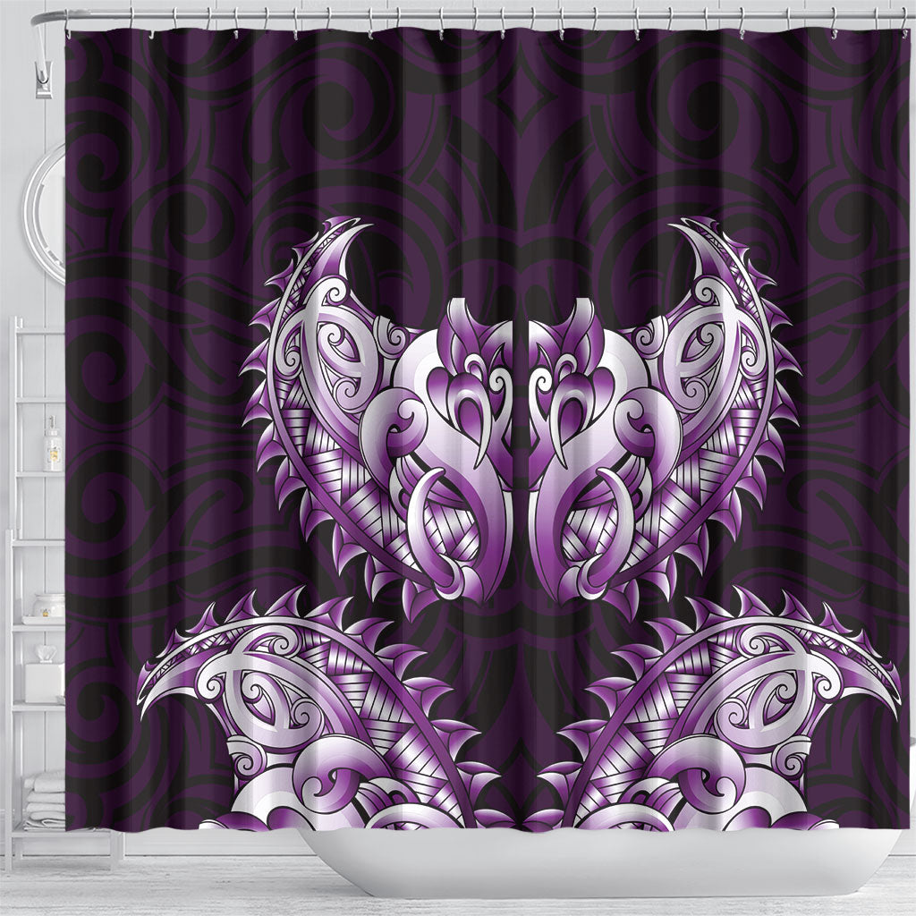 New Zealand Ta Moko Shower Curtain Aotearoa Maori Chest Tattoo Purple