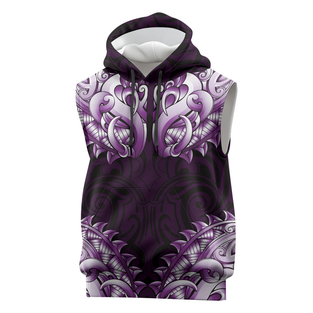 New Zealand Ta Moko Sleeveless Hoodie Aotearoa Maori Chest Tattoo Purple LT14 Purple - Polynesian Pride