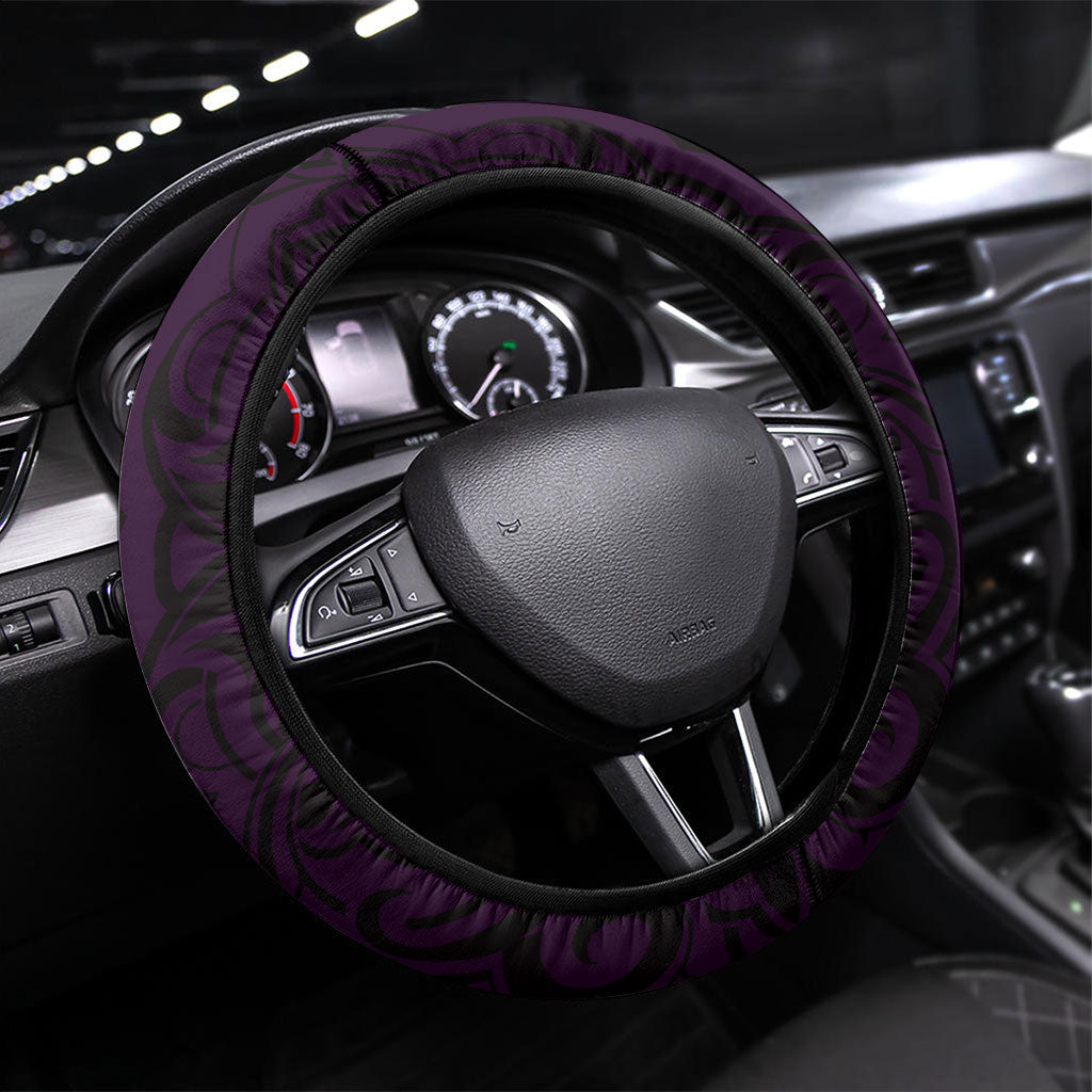 New Zealand Ta Moko Steering Wheel Cover Aotearoa Maori Chest Tattoo Purple LT14 Universal Fit Purple - Polynesian Pride