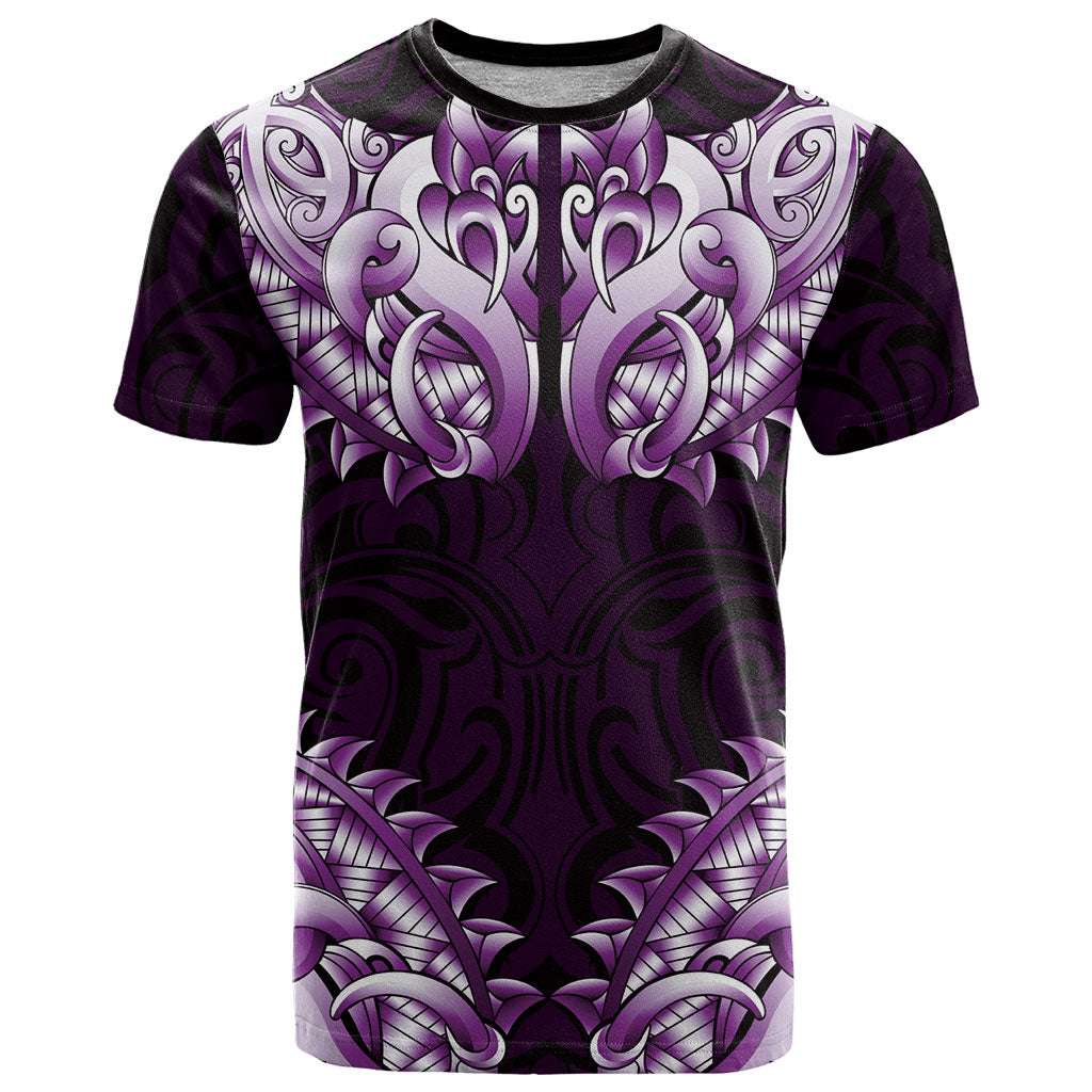 New Zealand Ta Moko T Shirt Aotearoa Maori Chest Tattoo Purple LT14 Purple - Polynesian Pride
