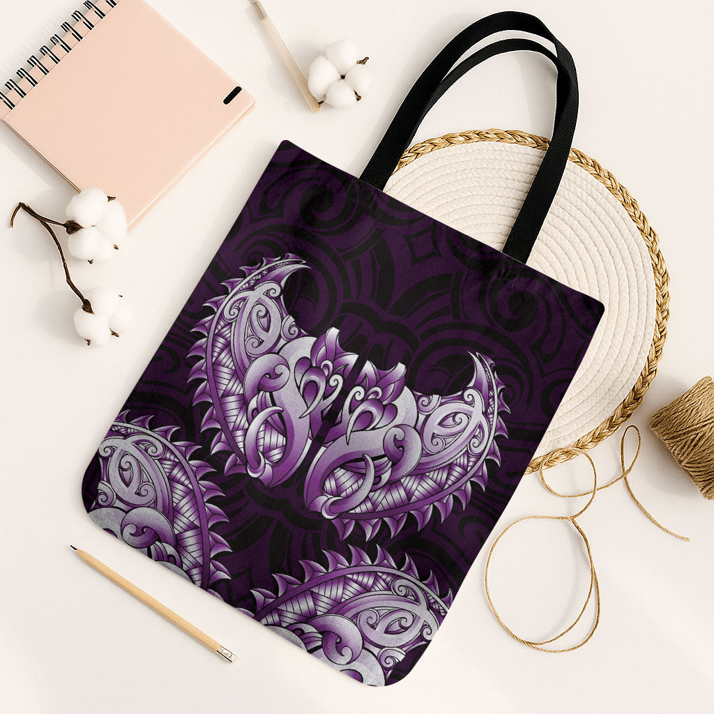 New Zealand Ta Moko Tote Bag Aotearoa Maori Chest Tattoo Purple LT14 Black Strap One Size Purple - Polynesian Pride
