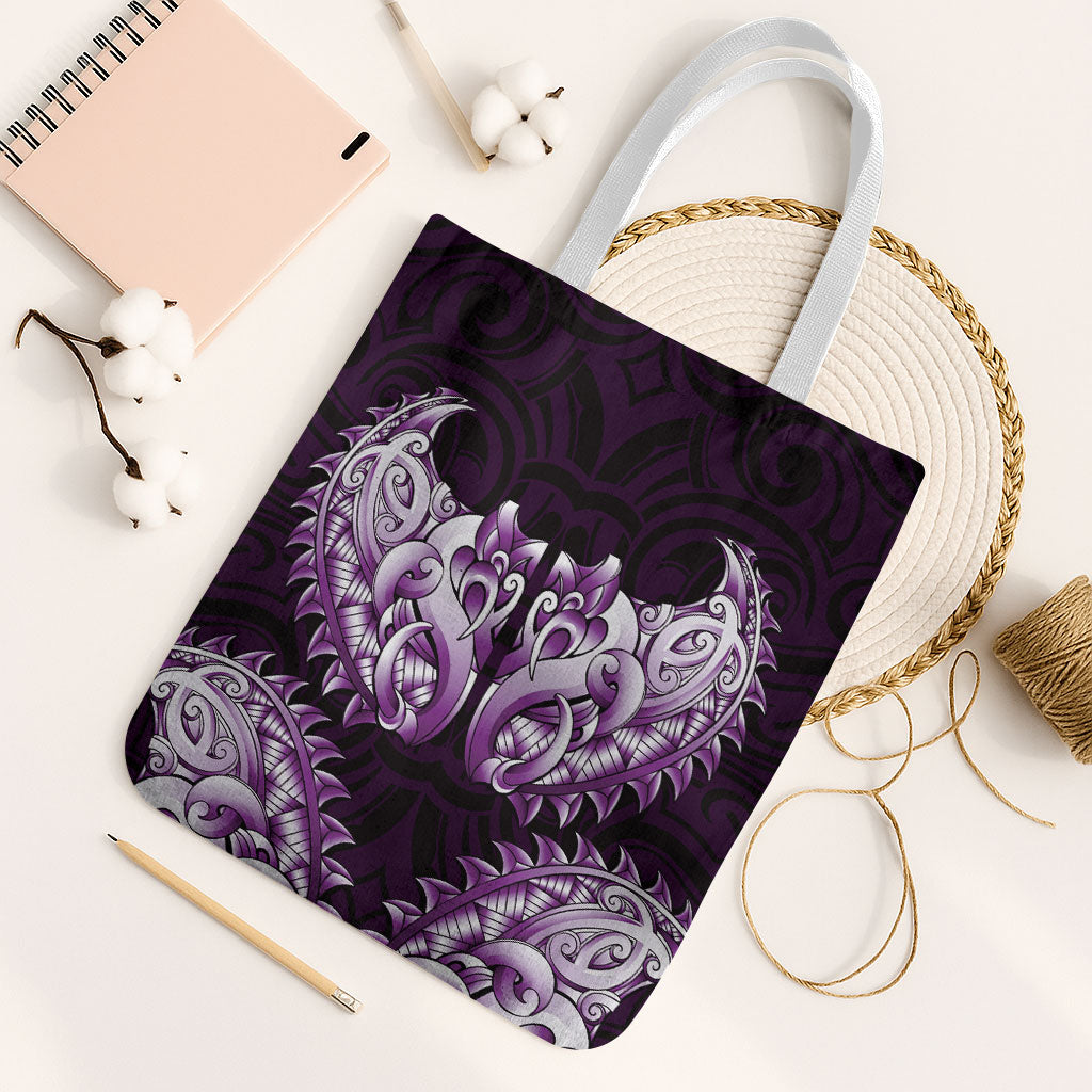 New Zealand Ta Moko Tote Bag Aotearoa Maori Chest Tattoo Purple