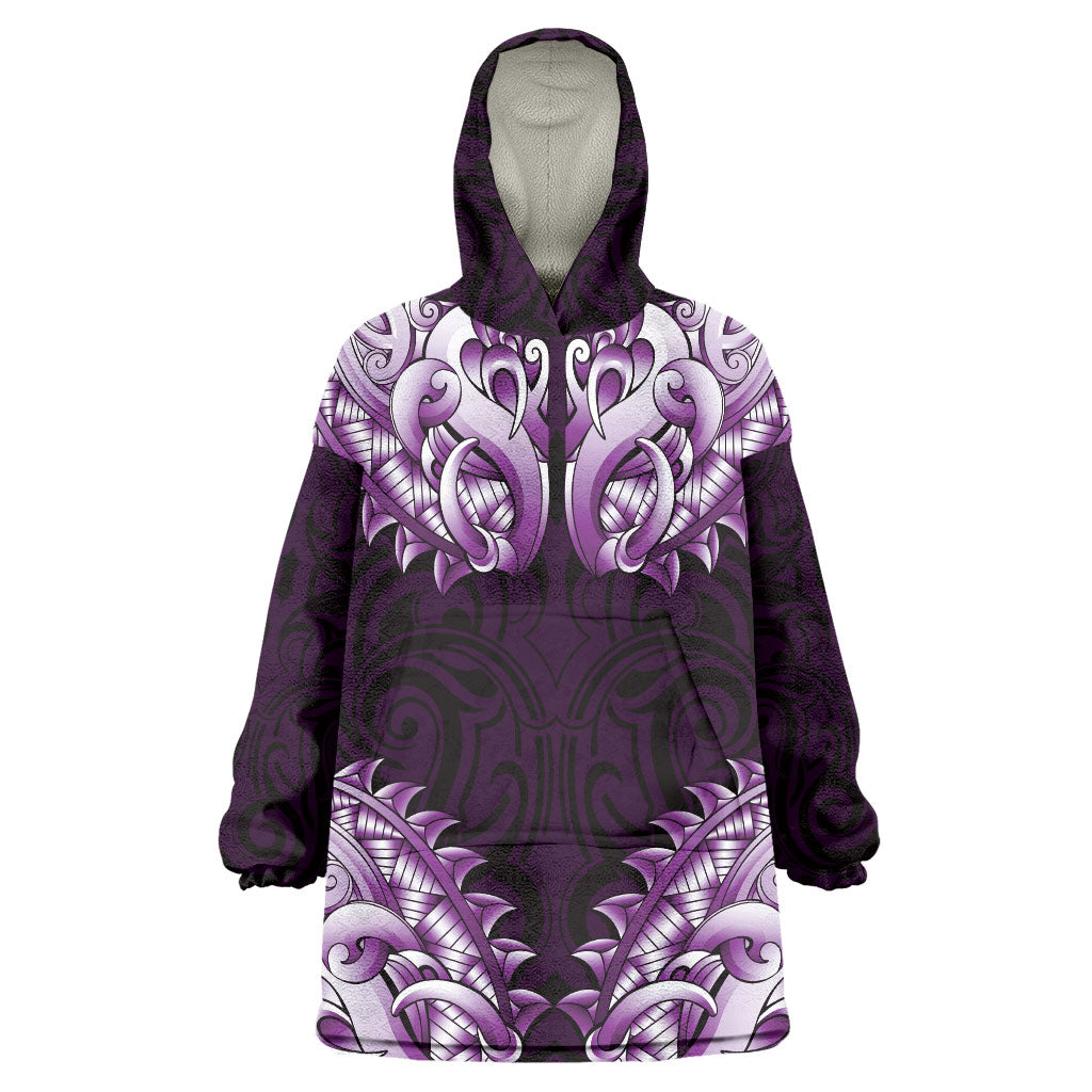 New Zealand Ta Moko Wearable Blanket Hoodie Aotearoa Maori Chest Tattoo Purple LT14 One Size Purple - Polynesian Pride