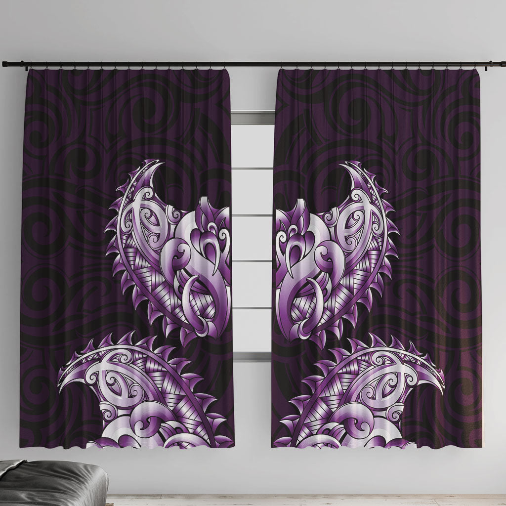 New Zealand Ta Moko Window Curtain Aotearoa Maori Chest Tattoo Purple LT14 With Hooks Purple - Polynesian Pride