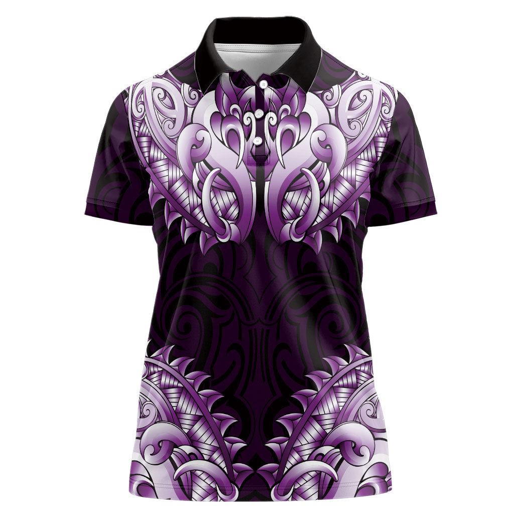 New Zealand Ta Moko Women Polo Shirt Aotearoa Maori Chest Tattoo Purple LT14 Female Purple - Polynesian Pride
