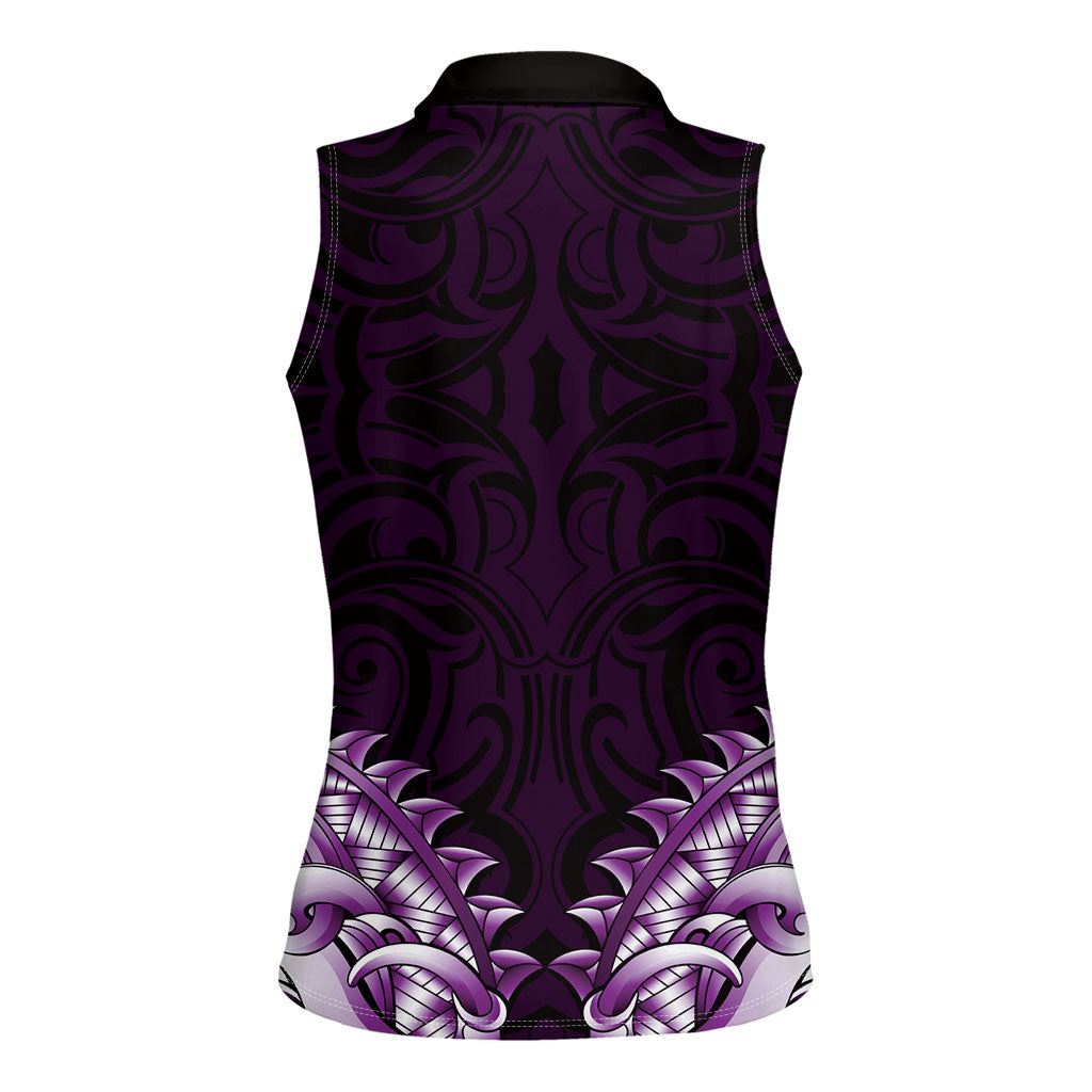 New Zealand Ta Moko Women Sleeveless Polo Shirt Aotearoa Maori Chest Tattoo Purple