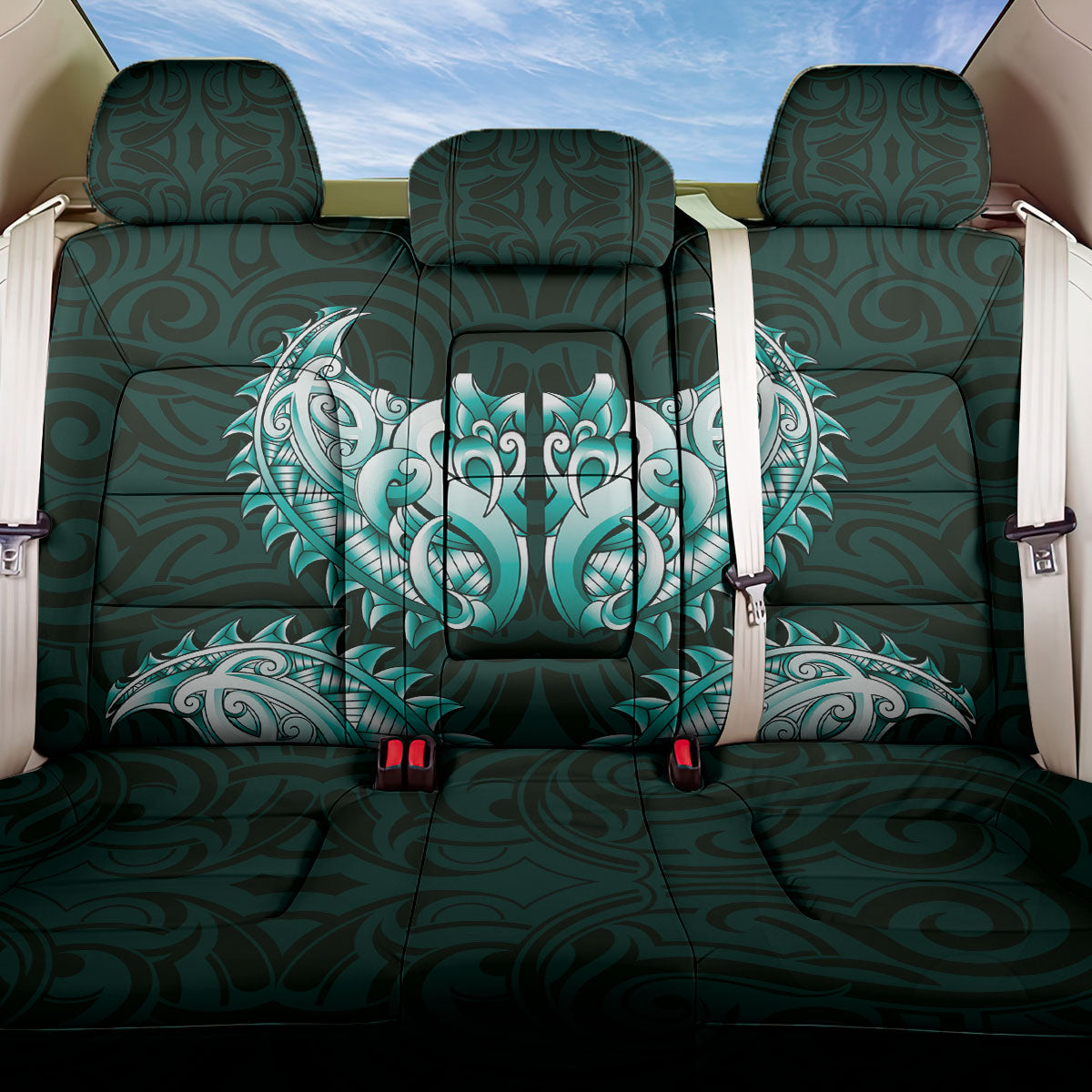 New Zealand Ta Moko Back Car Seat Cover Aotearoa Maori Chest Tattoo Turquoise LT14 One Size Turquoise - Polynesian Pride