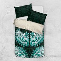 New Zealand Ta Moko Bedding Set Aotearoa Maori Chest Tattoo Turquoise