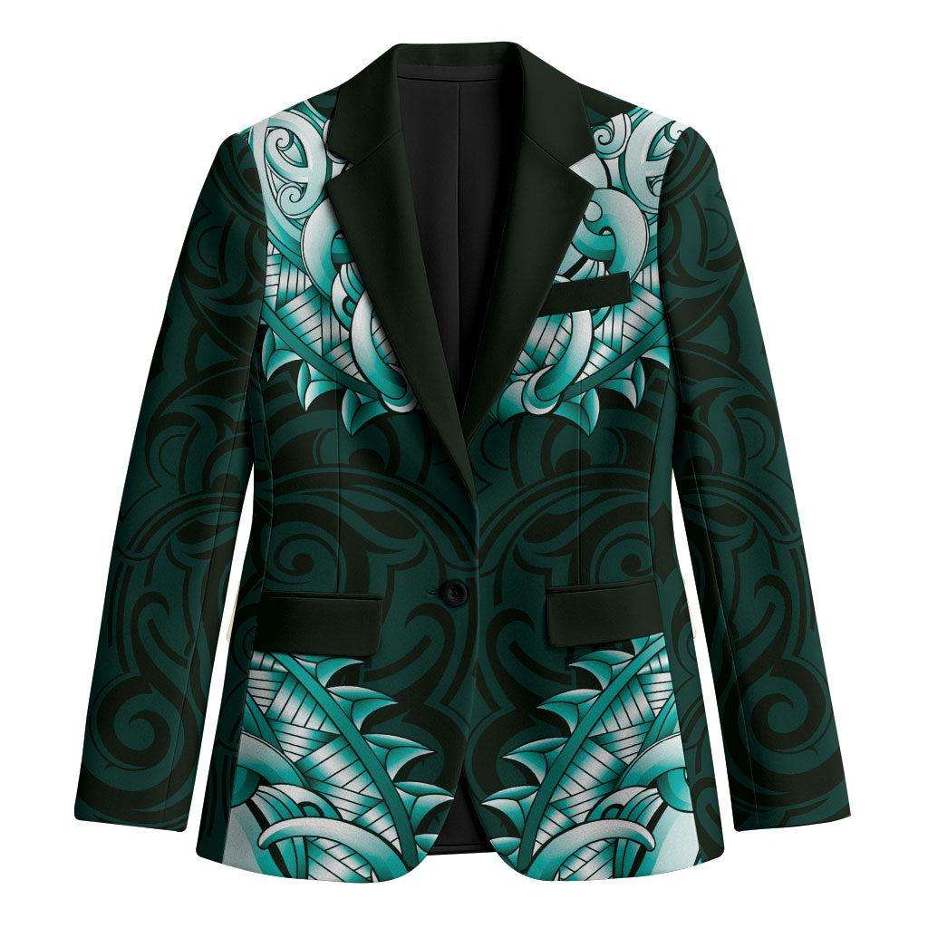 New Zealand Ta Moko Blazer Aotearoa Maori Chest Tattoo Turquoise