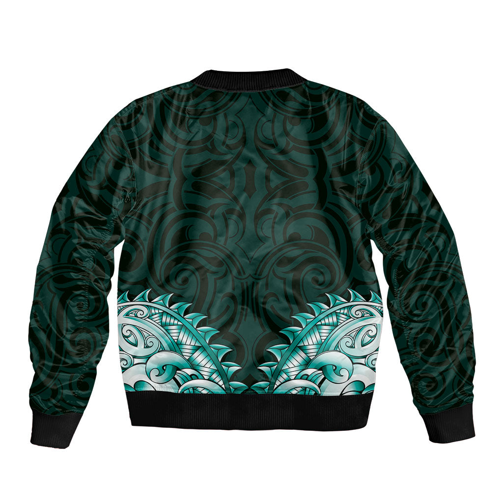 New Zealand Ta Moko Bomber Jacket Aotearoa Maori Chest Tattoo Turquoise
