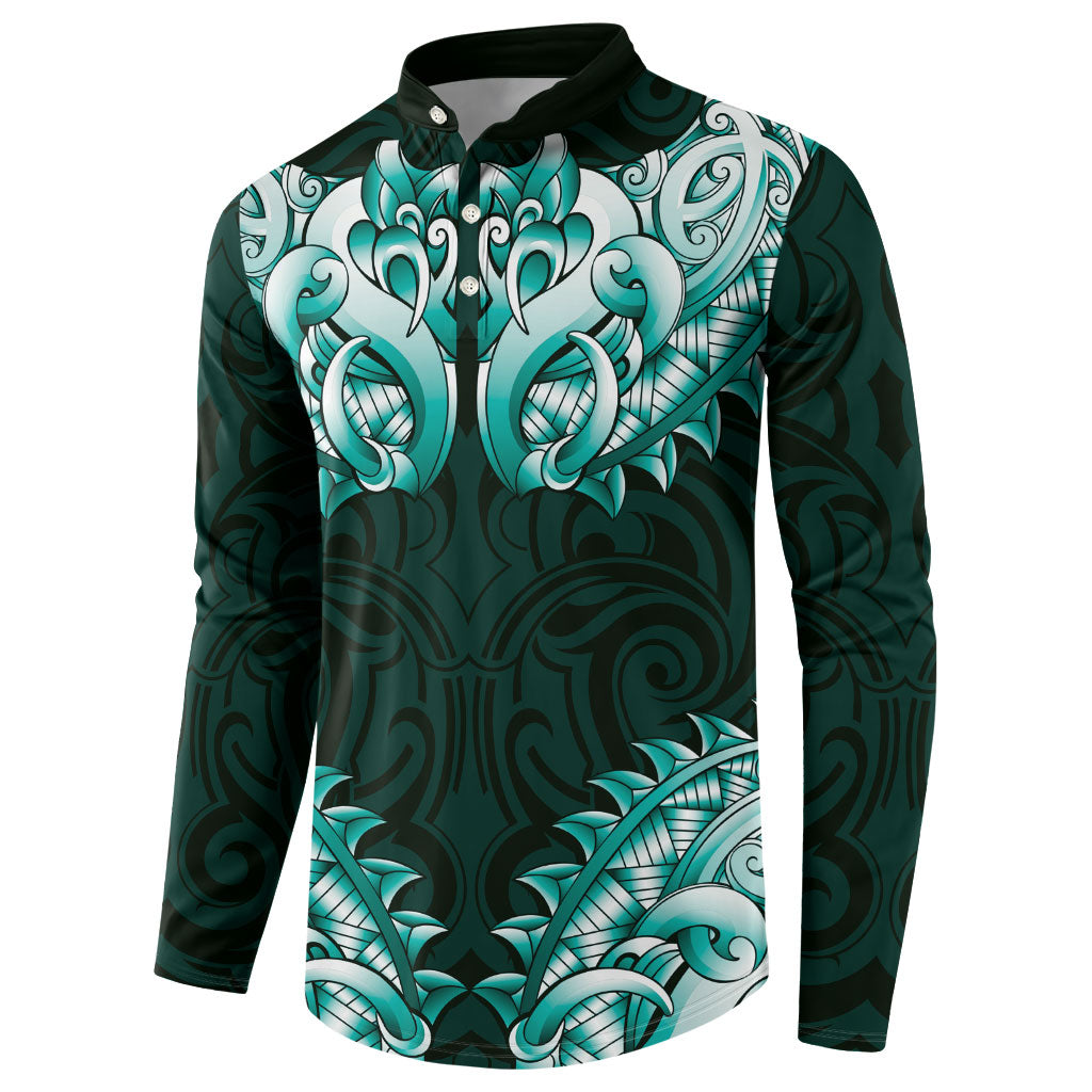 New Zealand Ta Moko Button Sweatshirt Aotearoa Maori Chest Tattoo Turquoise
