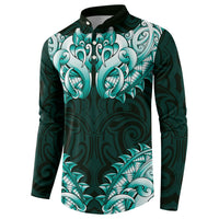 New Zealand Ta Moko Button Sweatshirt Aotearoa Maori Chest Tattoo Turquoise