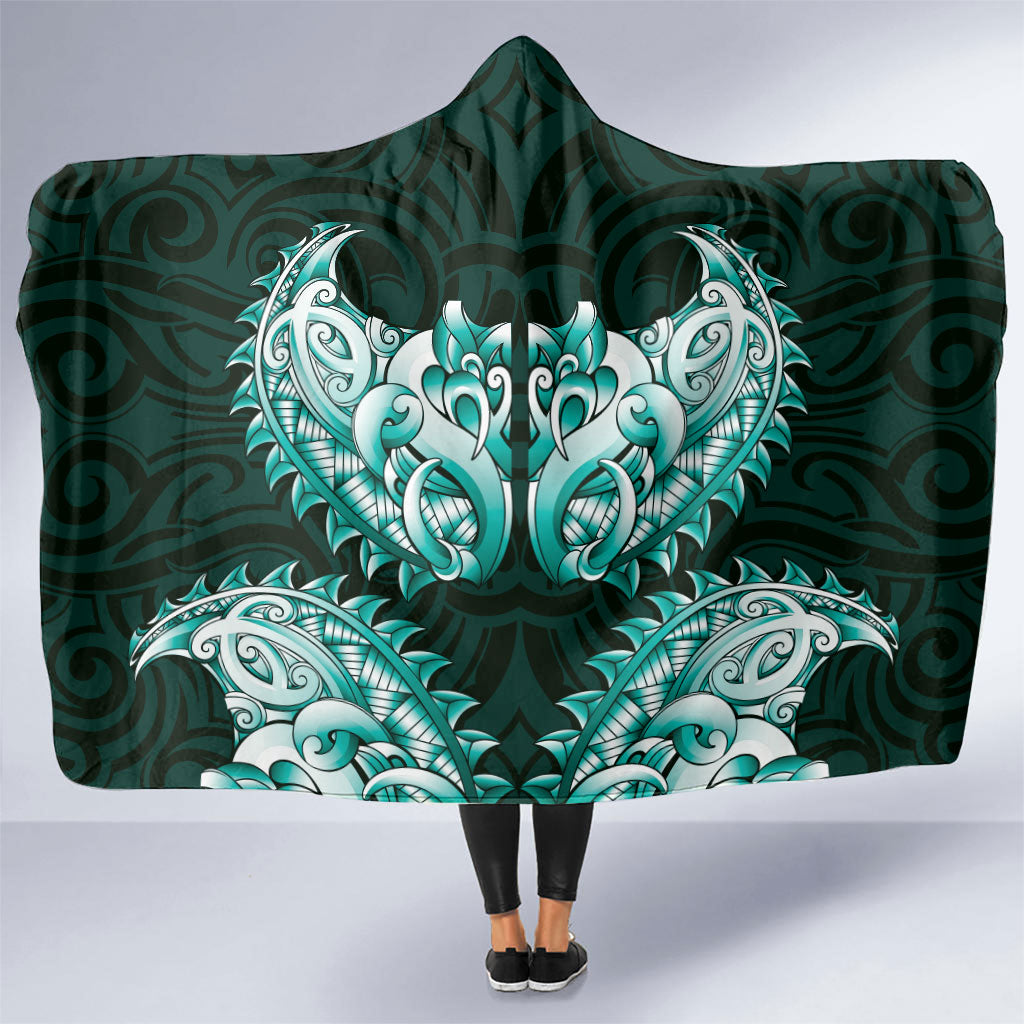 New Zealand Ta Moko Hooded Blanket Aotearoa Maori Chest Tattoo Turquoise LT14 One Size Turquoise - Polynesian Pride